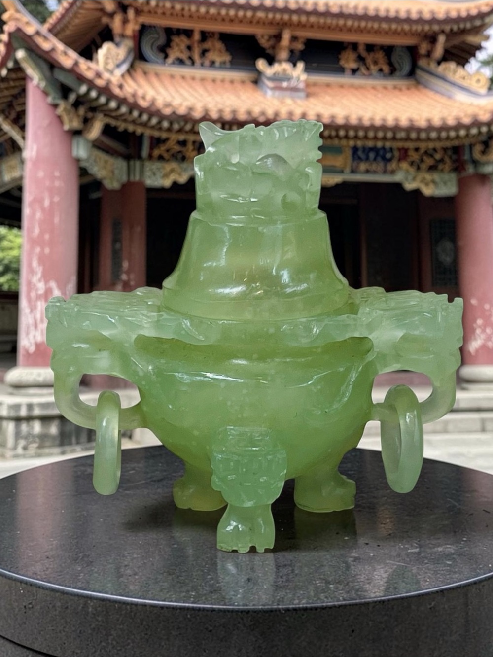 Vintage Chinese Nephrite Jade Carved Incense Burner Fu Dog Dragon Motif